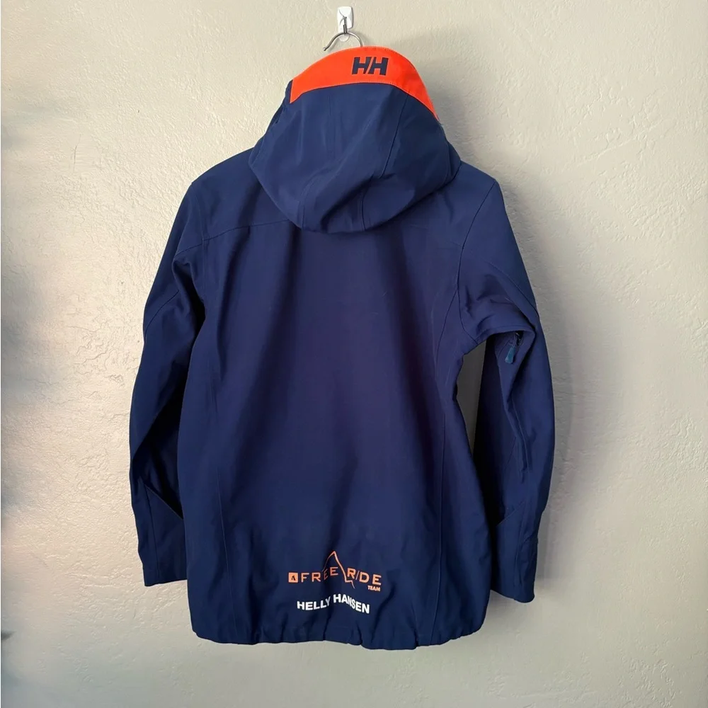 Helly Hansen Dark Blue and Orange Free Ride Team Ski Jacket Hooded Size 14